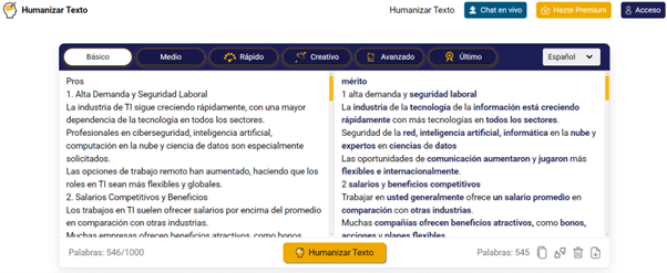Eliminar la IA con el modo básico de Humanizar Texto